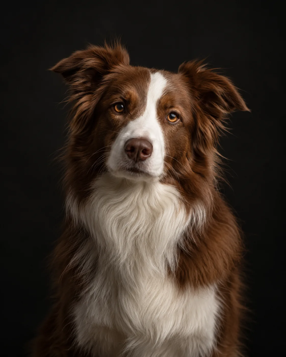 Border collie portrait with a dark backdrop