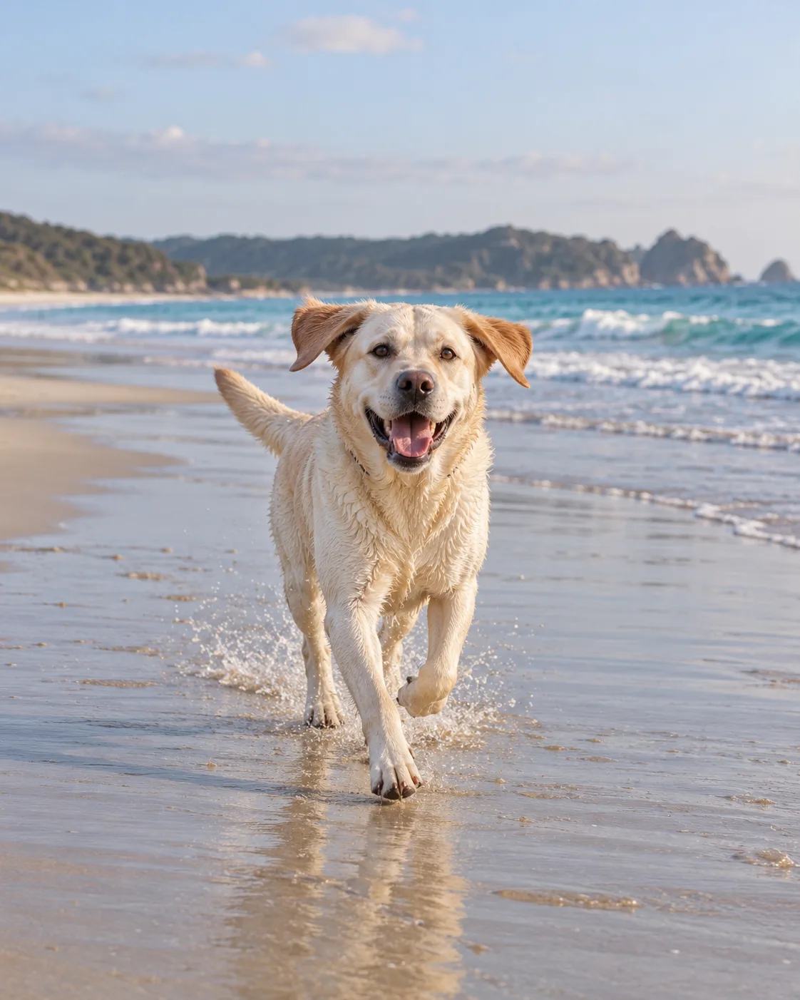 Labrador beside the water on a beach